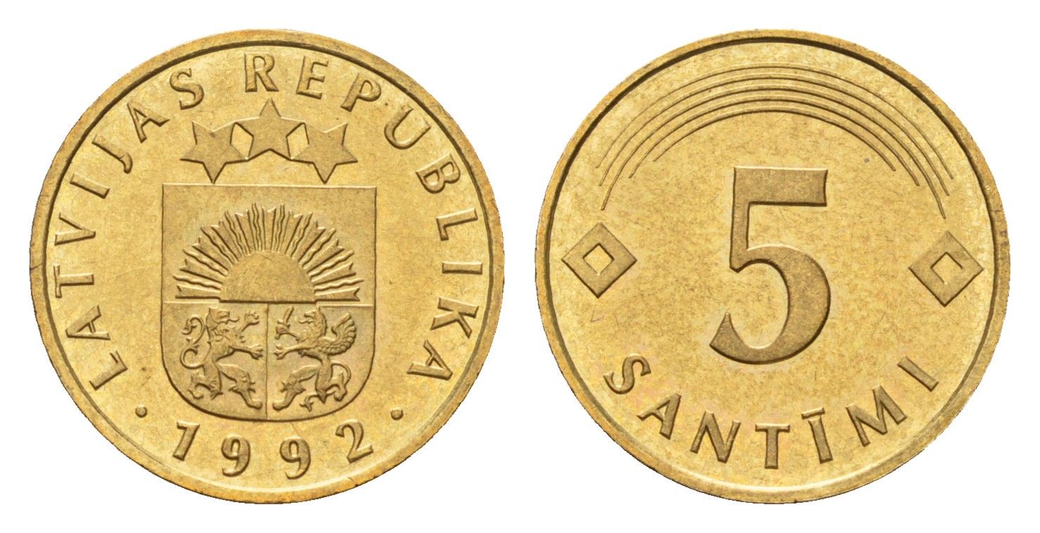 Латвия 5 сантимов 1992 KM 16 никель латунь UNC 4679-269