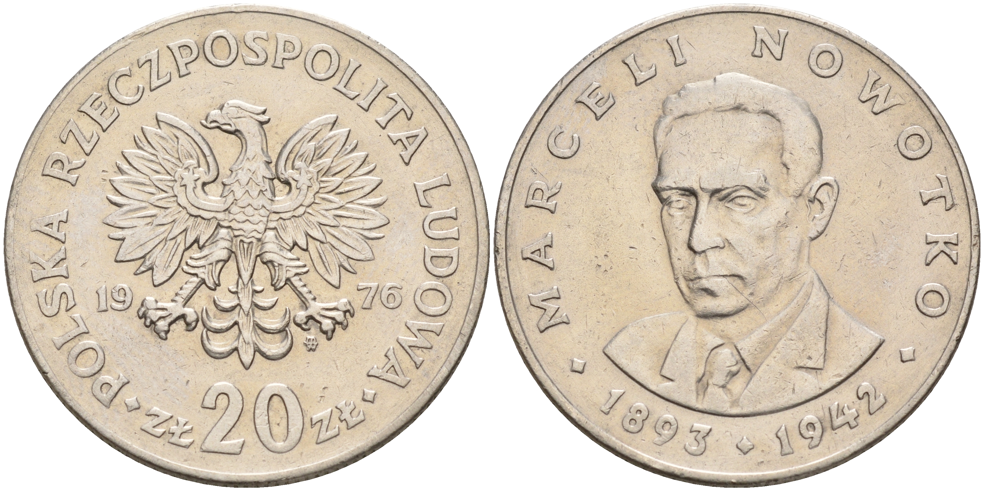 Польша 20 злотых 1976 MW, Марцелий Новотко KM 69, Parchimowicz 246c медно-никель    4157-316