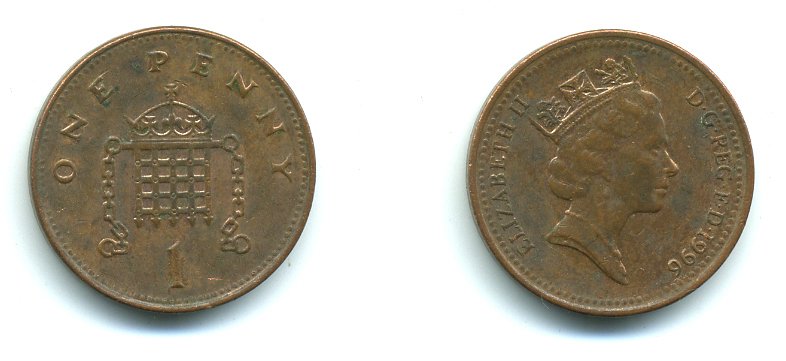Великобритания 1 пенни 1996 Елизавета II (1952-2022) KM 935a, Spink 4391 (B4) сталь плакированная медью 540-225