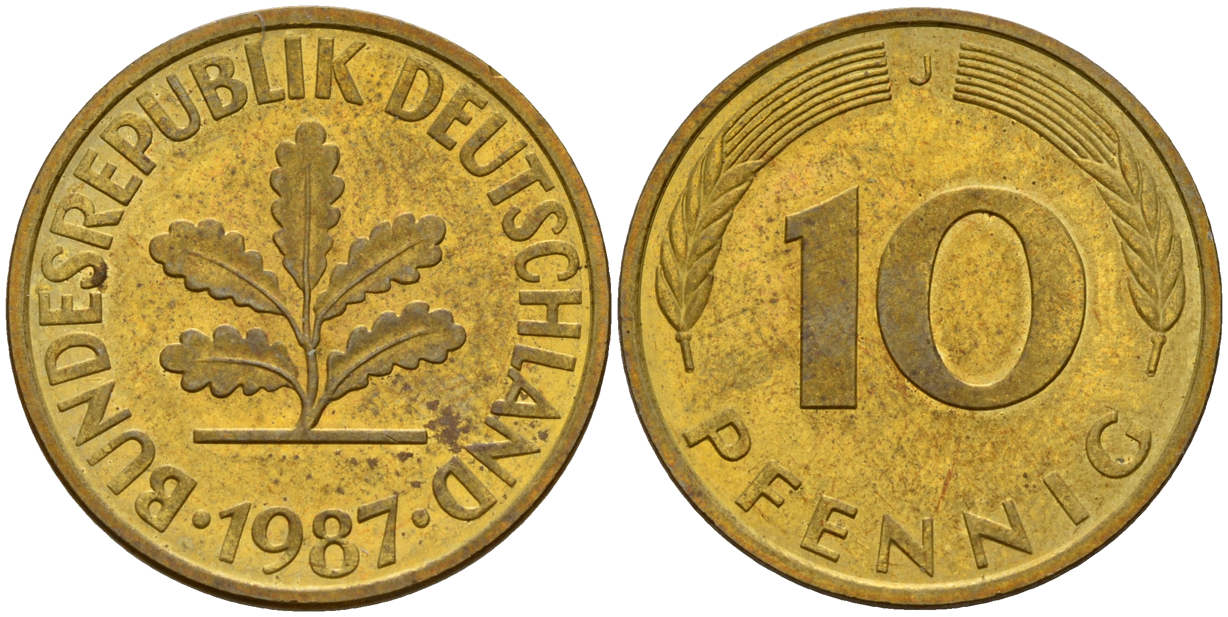 ФРГ 10 пфеннигов 1987 J J. 383, KM 108 сталь плакированная латунью    4603-547