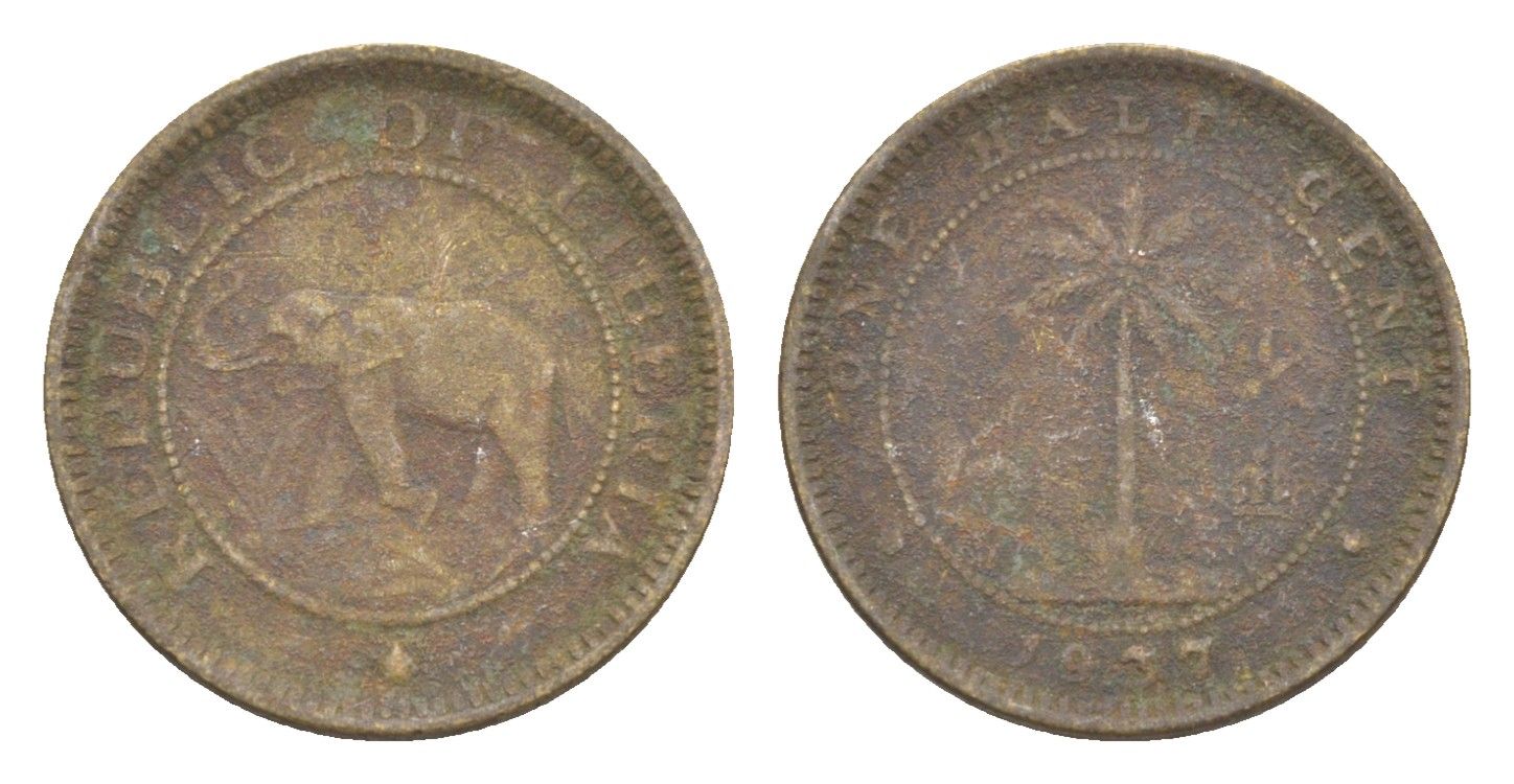 Либерия 1/2 цента 1937 KM 10 латунь 4614-932