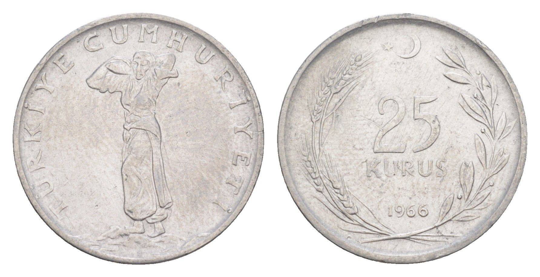 Турция 25 курушей 1966 KM 892.2 нержавеющая сталь 4648-712