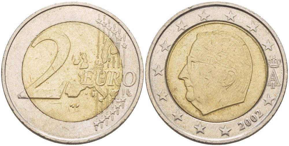 БЕЛЬГИЯ 2 ЕВРО 2002 АЛЬБЕРТ II KM 231 биметалл 4543-344