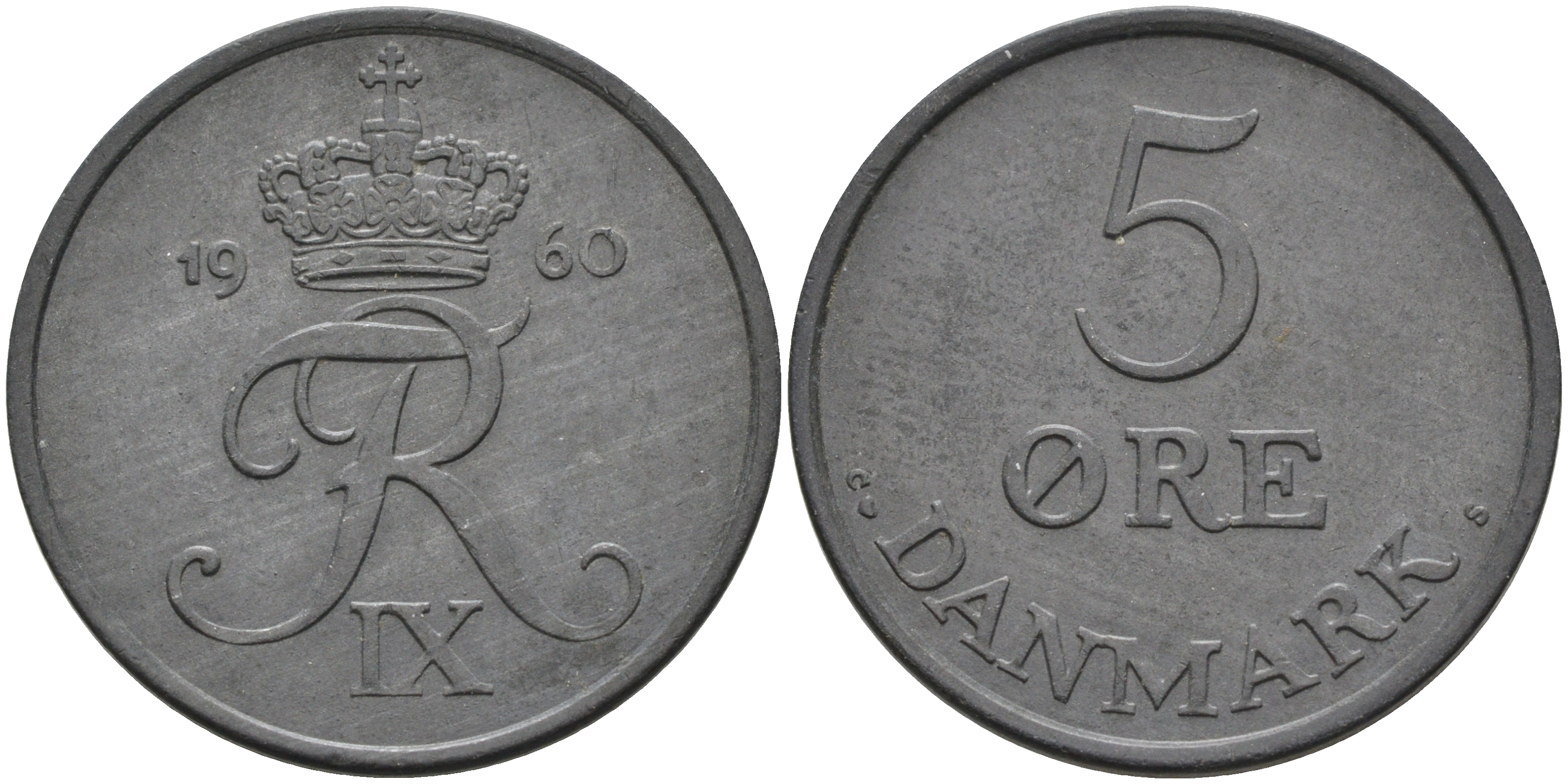 Дания 5 эре 1960 C; S, Фредерик IX (1947-1972) KM 843.2 цинк UNC 4565-735