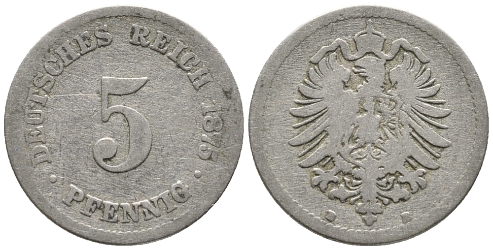 ГЕРМАНИЯ 5 ПФЕННИГОВ 1875 B, СТАРОГЕРБОВКА KM 3, J. 3 медно-никель 39-326