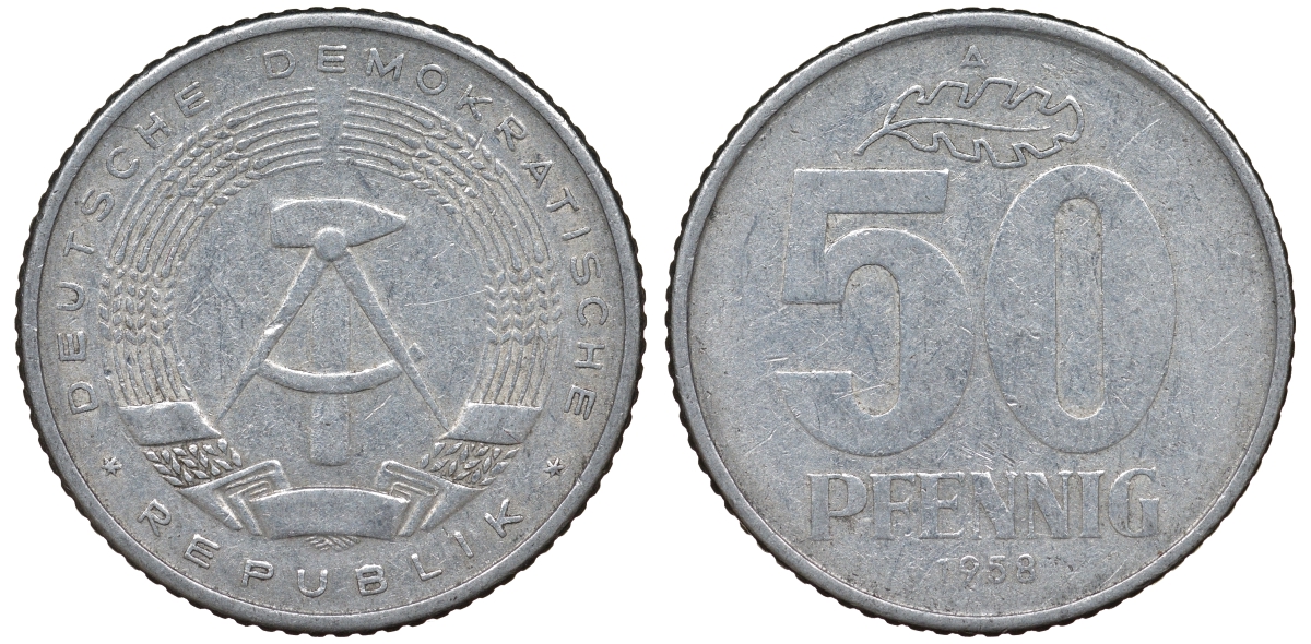 ГДР 50 ПФЕННИГОВ 1958 алюминий 62-625