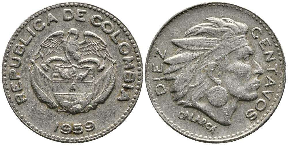 КОЛУМБИЯ 10 СЕНТАВО 1959 КАЛАРКА KM 212.2 медно-никель 4549-622