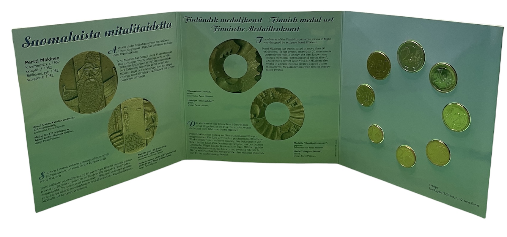 Финляндия набор из трех евронаборов по 8 монет в каждом 1999, 2000, 2001 официальный набор в оригинальном буклете  биметалл  UNC  5-6-1-14