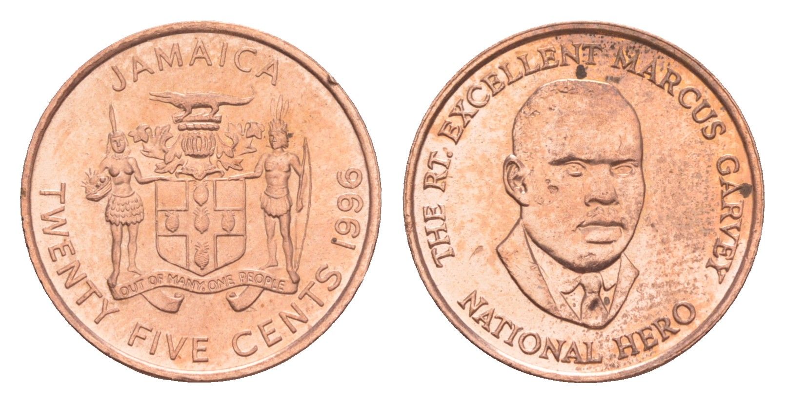 Ямайка 25 центов 1996 KM 167 сталь плакированная медью UNC 4651-151