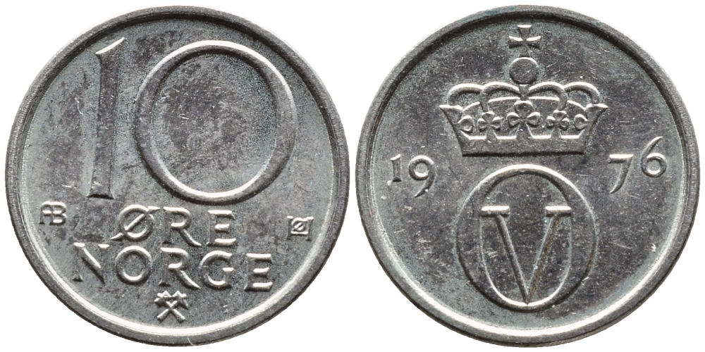 НОРВЕГИЯ 10 ЭРЕ 1976 KM 416 медно-никель 4392-146