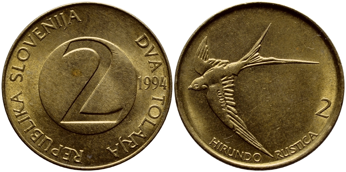 Словения 2 толара 1994 ласточка KM 5 никель латунь 85-611