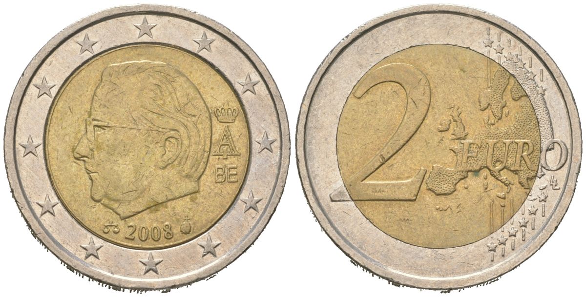 Бельгия 2 евро 2008 BE, Альберт II (1993-2013) KM 281 биметалл 110-454