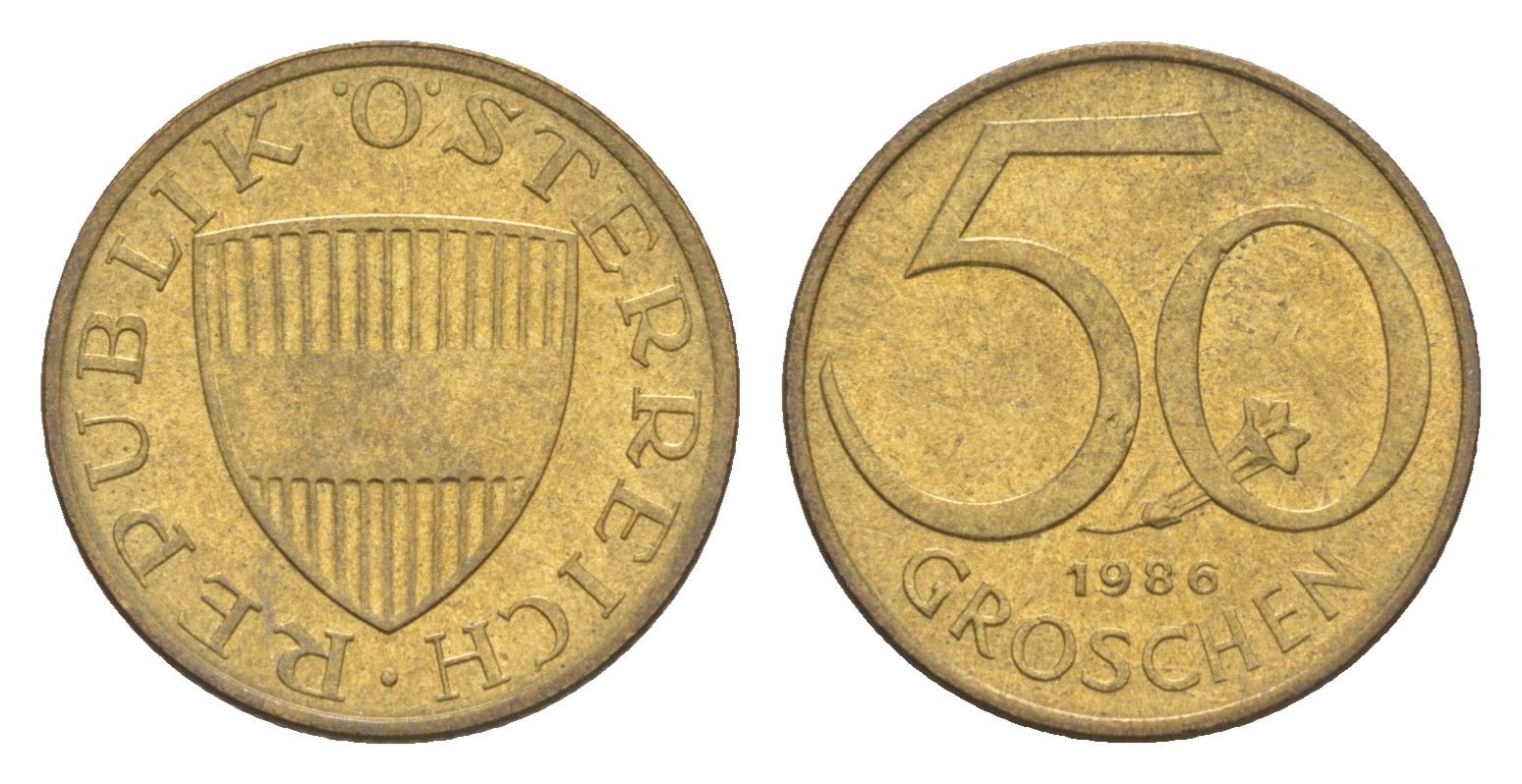 Австрия 50 грошей 1986 KM 2885 алюминиевая бронза UNC 4124-353