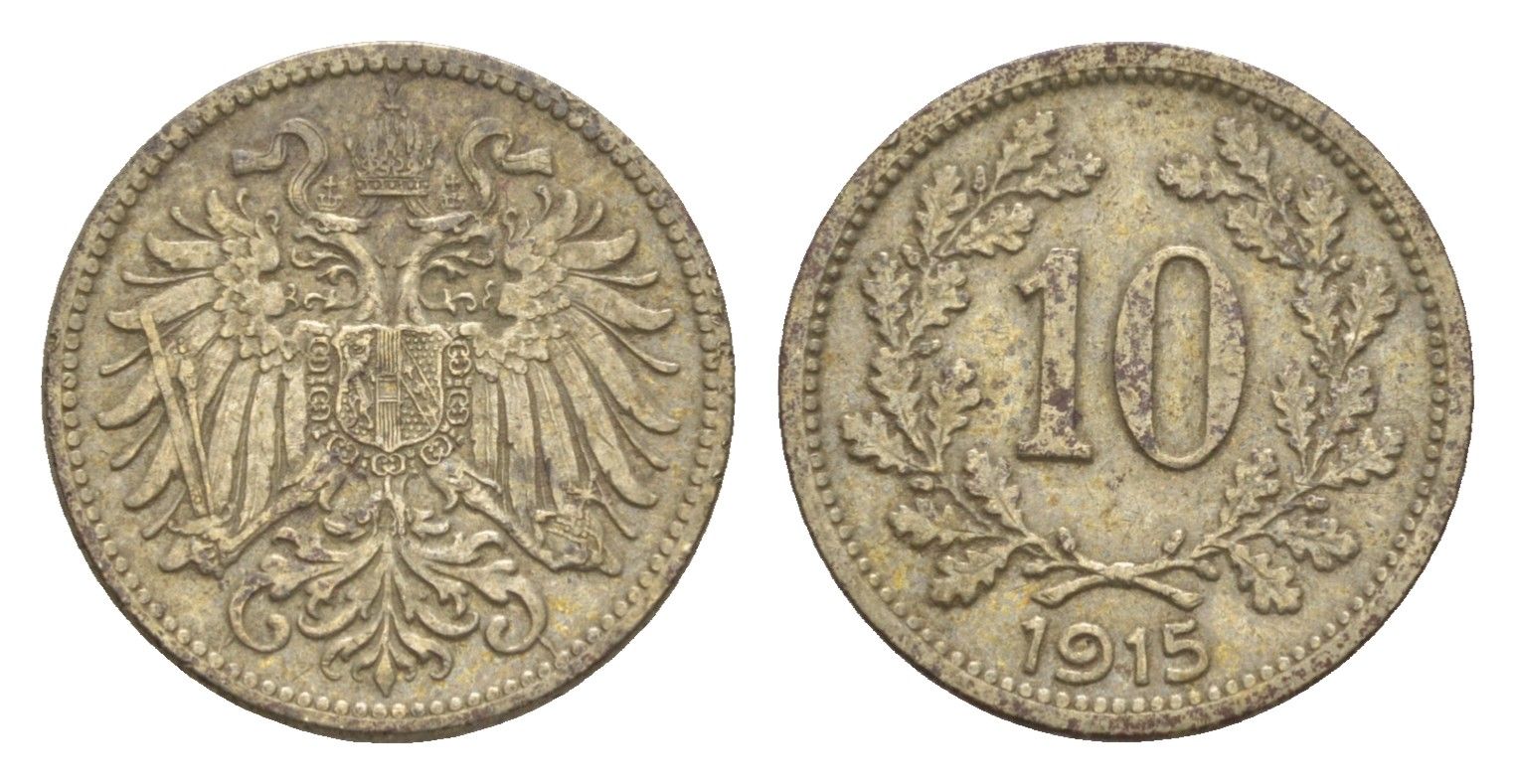 Австрия 10 геллеров 1915 Франц Иосиф I (1848-1916) KM 2822 медь цинк никель 4659-138