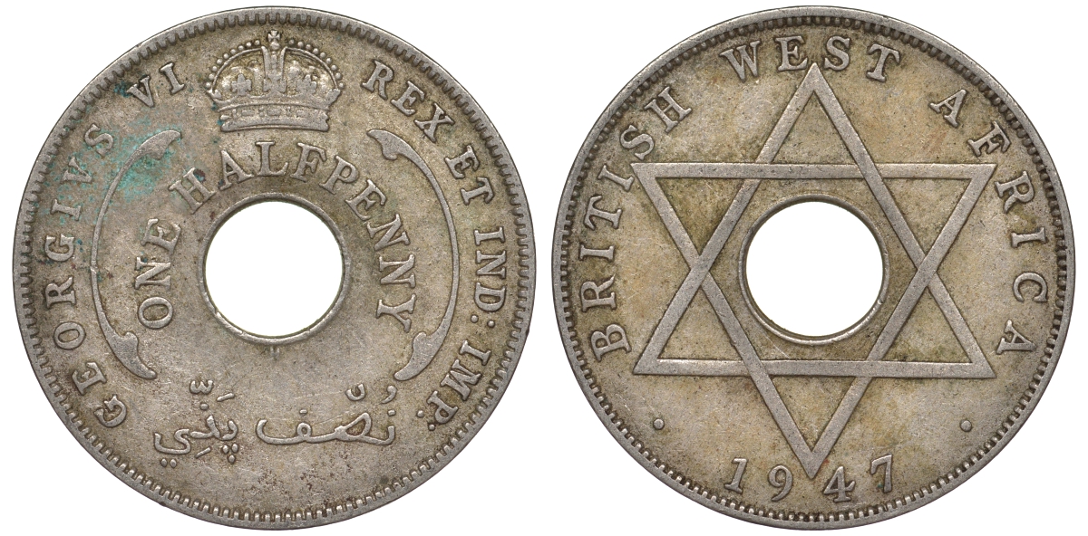 Британская Западная Африка 1/2 пенни 1947 H, Георг VI KM 18 медно-никель 25-1817