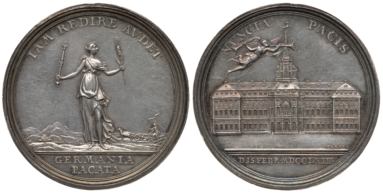 Германия медаль 1763 на окончание семилетней войны, Губертусбургский мир серебро 00-821-86