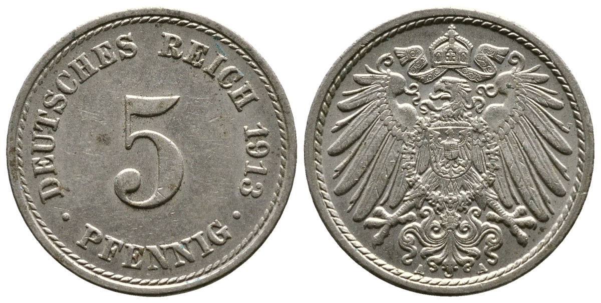 ГЕРМАНИЯ 5 ПФЕННИГОВ 1913 А, KM 11, J. 12 медно-никель 4364-134