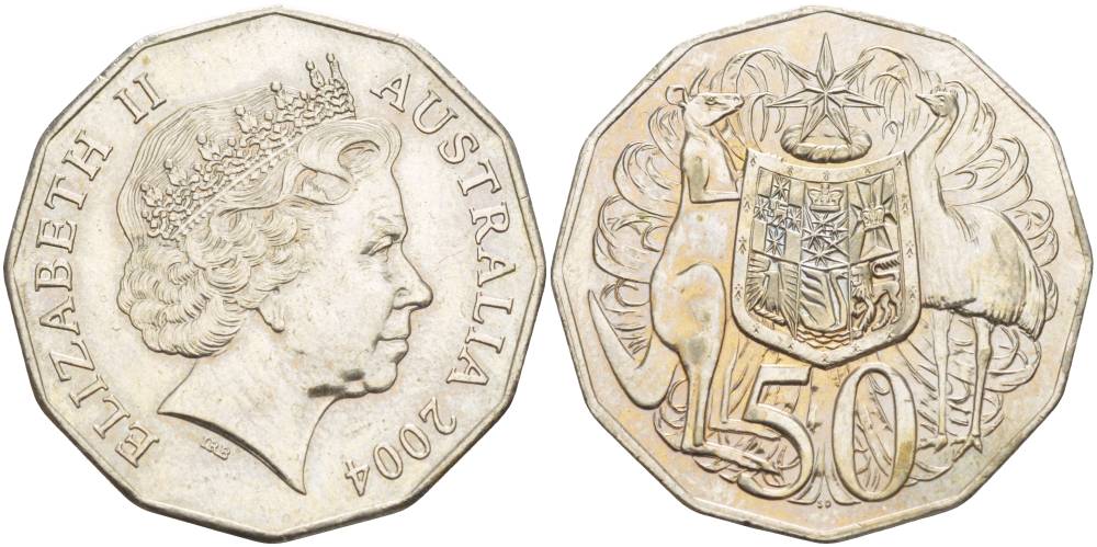 Австралия 50 центов 2004 Елизавета II (1952-2022), герб, кенгуру KM 404 медно-никель 4184-1234