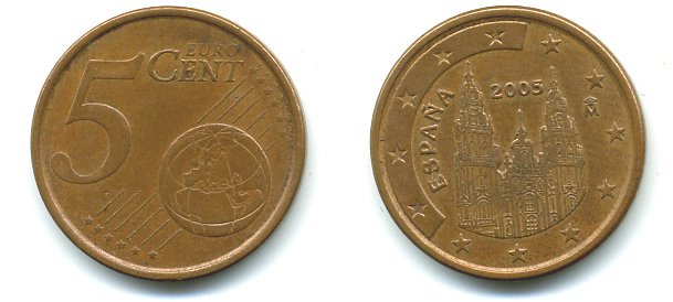 Испания 5 евроцентов 2005 KM 1042 сталь плакированная медью 29-1158