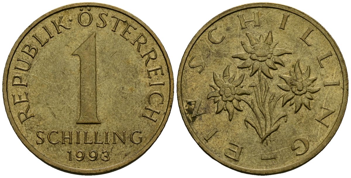 Австрия 1 шиллинг 1993 KM 2886 алюминиевая бронза 4167-1211