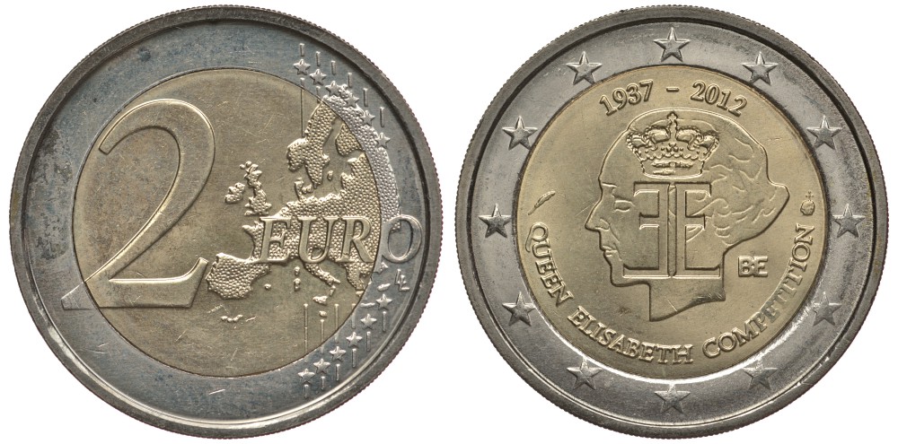 БЕЛЬГИЯ 2 ЕВРО 2012 75 ЛЕТ МУЗЫКАЛЬНОМУ КОНКУРСУ ИМЕНИ КОРОЛЕВЫ ЕЛИЗАВЕТЫ KM 317 биметалл UNC 110-1042