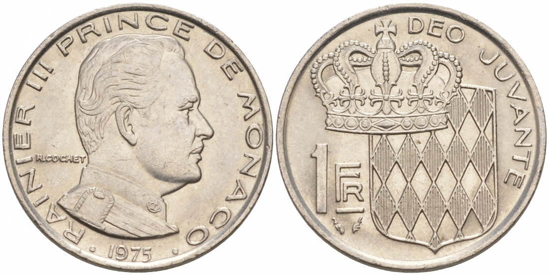 Монако 1 франк 1975 Ренье III (1949-2005) KM 140 никель 73-1223