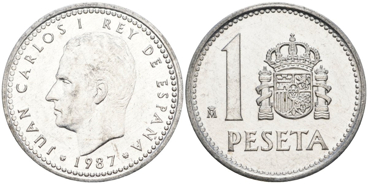 Испания 1 песета 1987 M, Хуан Карлос I (1975-2014) KM 821 алюминий 4402-1021