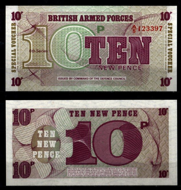 Великобритания, Британские вооружённые силы 10 пенсов ND (1972) 6-ая серия, Bradbury Wilkinson, для использования британскими войсками в Западном Берлине Pick M48 бумага UNC (пресс) 7201-38-2