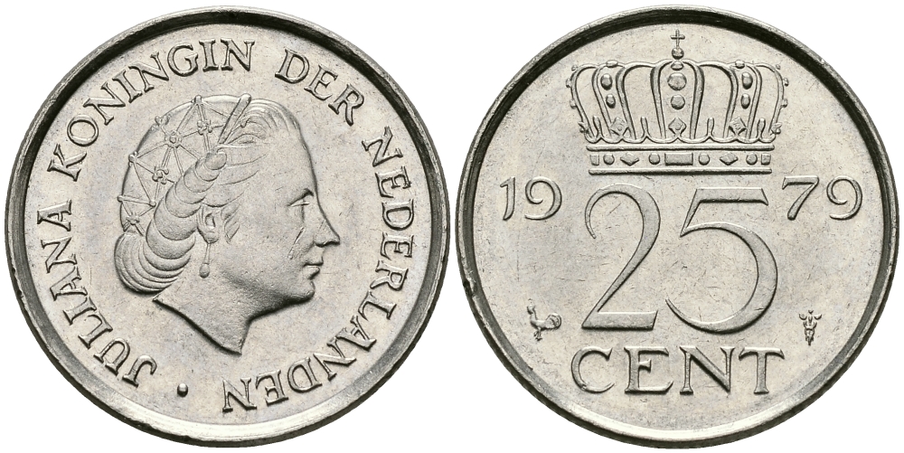 Нидерланды 25 центов 1979 Юлиана (1949-1980) KM 183 никель 96-255
