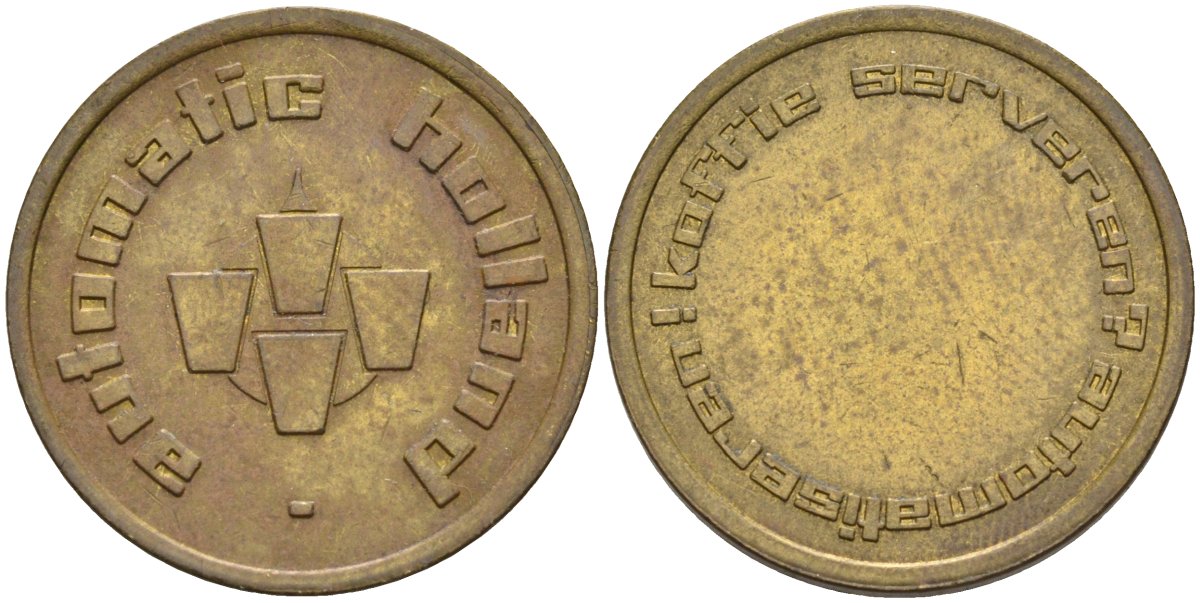 Нидерланды кофейный жетон ND AUTOMATIC HOLLAND, COFFE SERVEREN? AUTOMATISEREN, диаметр 22 мм. латунь 4584-847