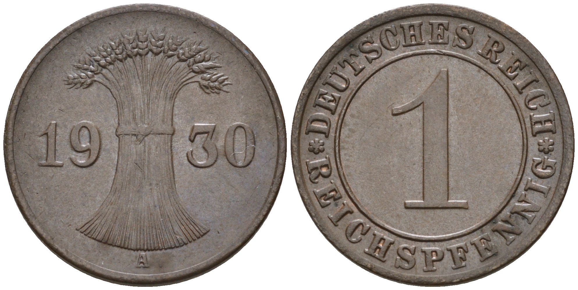 Германия 1 рейхспфенниг 1930 А KM 37, J. 313 бронза    4596-269