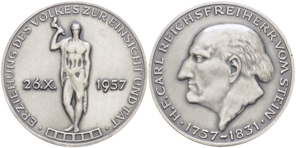 ГЕРМАНИЯ МЕДАЛЬ 1958 КАРЛ фон ШТЕЙН (1757-1831), ДИАМЕТР 40 ММ. белый металл 1084-2-64