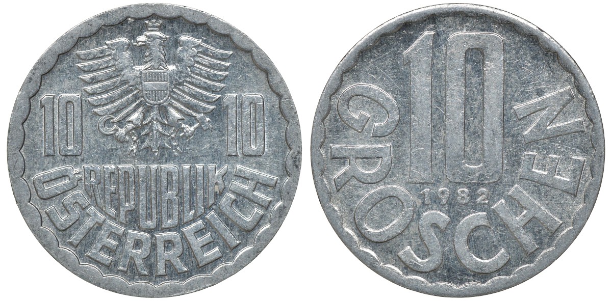 АВСТРИЯ 10 ГРОШЕЙ 1982 KM 2878 алюминий 72-1346