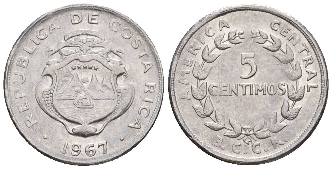 Коста-Рика 5 сентимо 1967 (1967-1968) KM 184.1a медно-никель 4115-1244