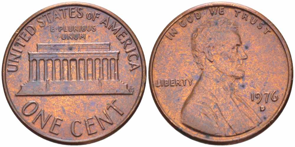 США 1 ЦЕНТ 1976 D, ЛИНКОЛЬН KM 201 медь цинк 63-338