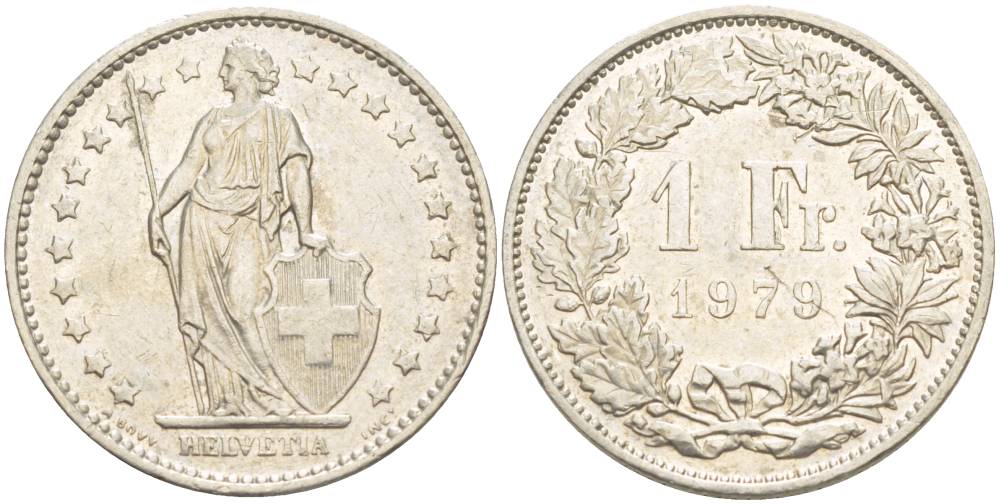 ШВЕЙЦАРИЯ 1 ФРАНК 1979 KM 24а.1 медно-никель 4544-434