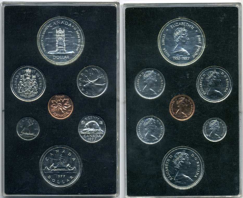 Канада набор из 7 монет 1977 в пластике, доллар серебрянный, сенат, трон, юбилей Елизаветы II (1952-1977) PROOF 2-6-3-20