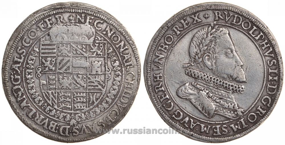 Австрия, Священная Римская империя 1 талер XVII век Рудольф II (1576-1612), монетный двор Ensisheim KM 246.1, Dav. 3032 серебро 00-000-00
