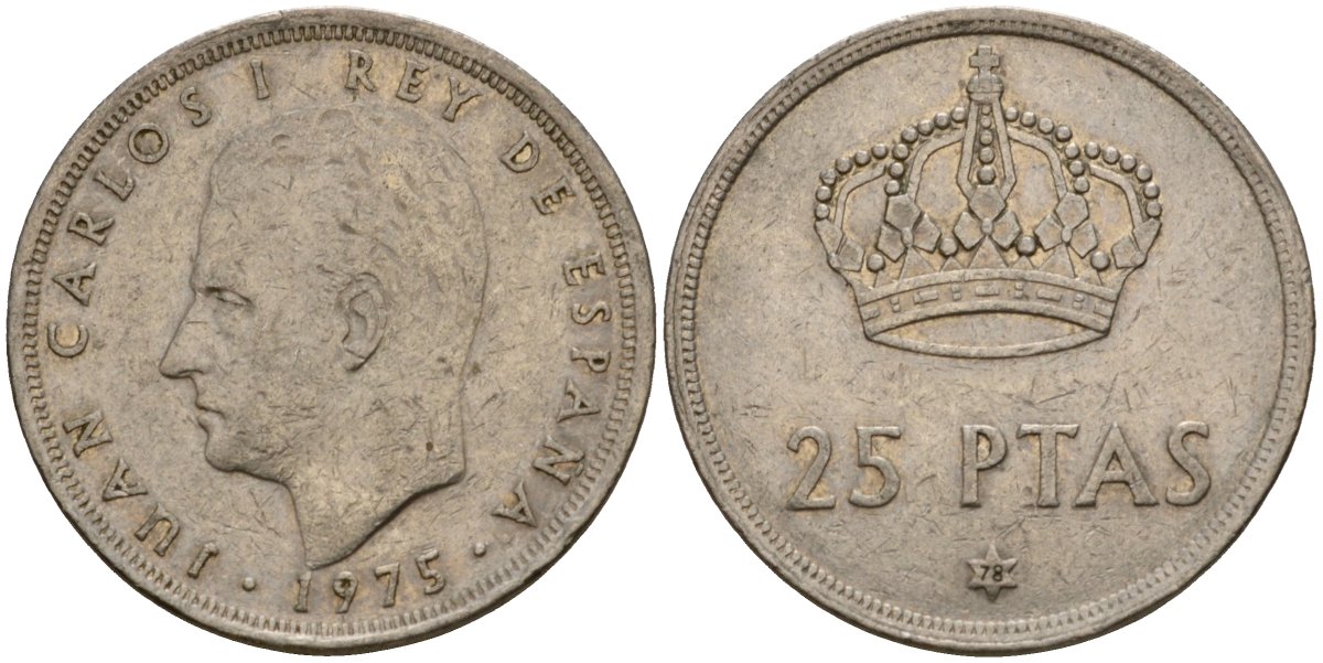 Испания 25 песет 1975 (78) Хуан Карлос I (1975-2014) KM 808 медно-никель 94-846