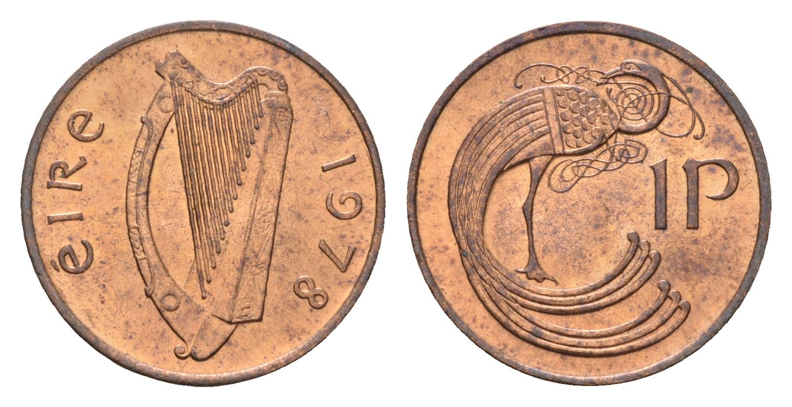 Ирландия 1 пенни 1978 мифологическая птица лира KM 20 бронза 4690-365