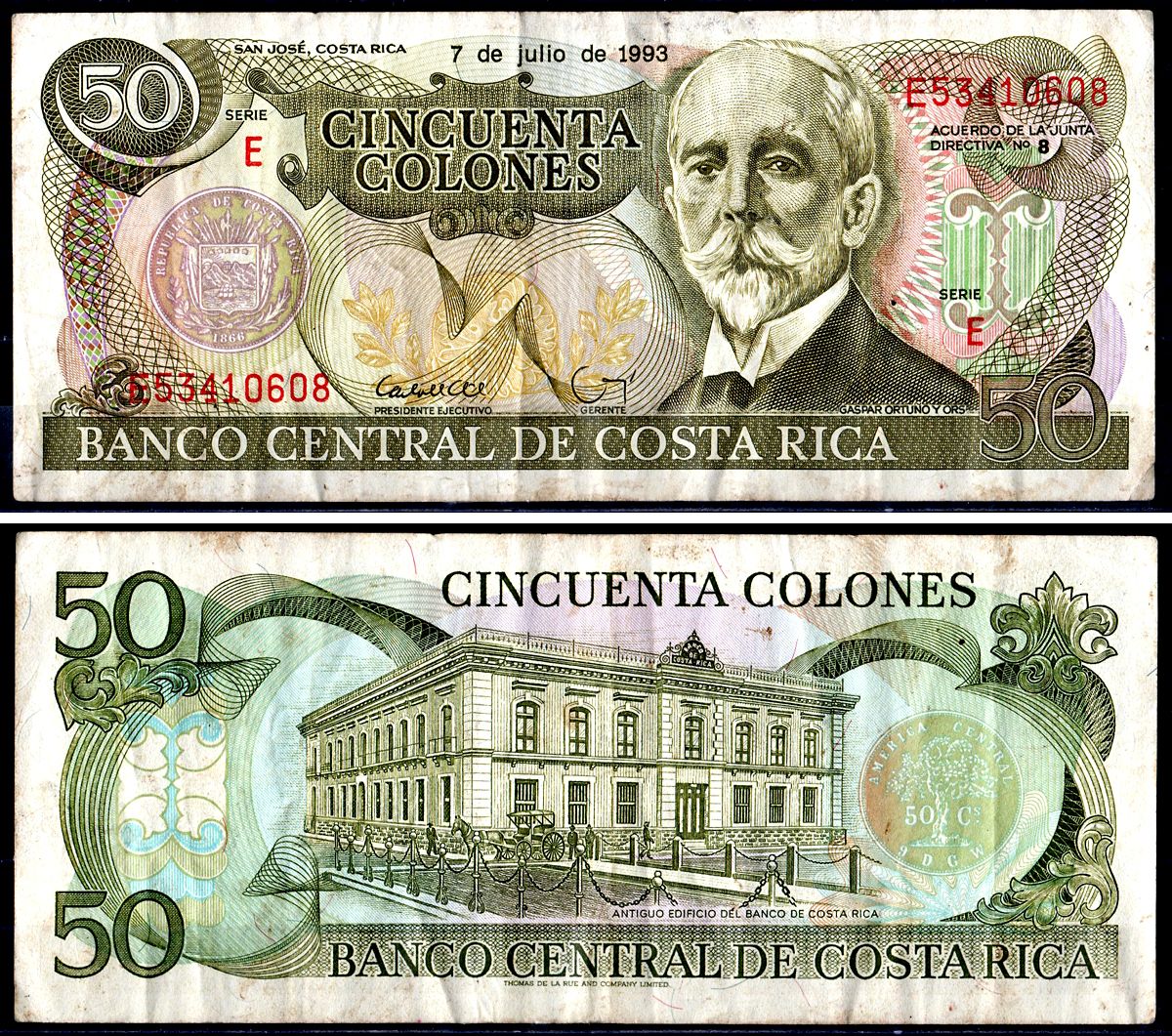 Коста-Рика 50 Колон 1993 Pick 257a бумага 3295-112-1-2