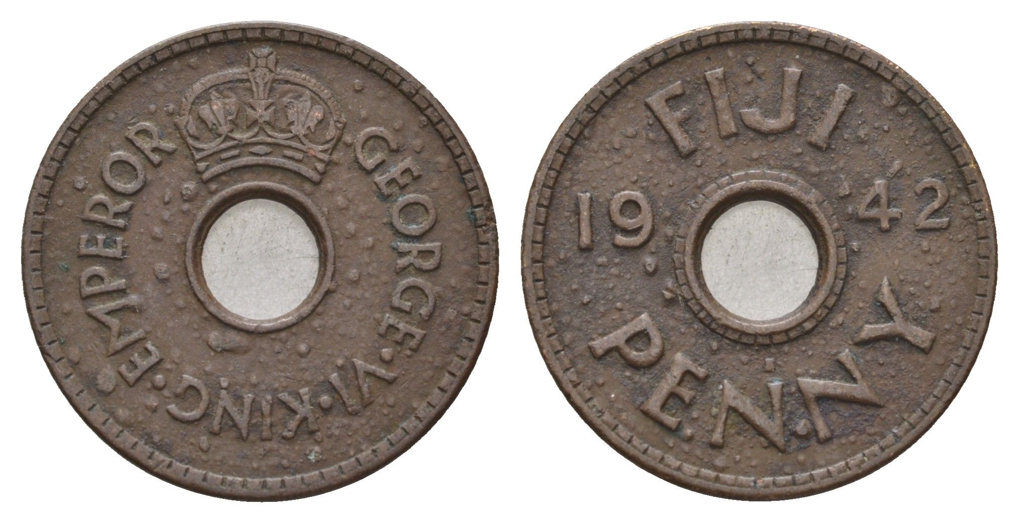 Фиджи 1 пенни 1942 Георг VI (1936-1952) KM 7a латунь 4671-356