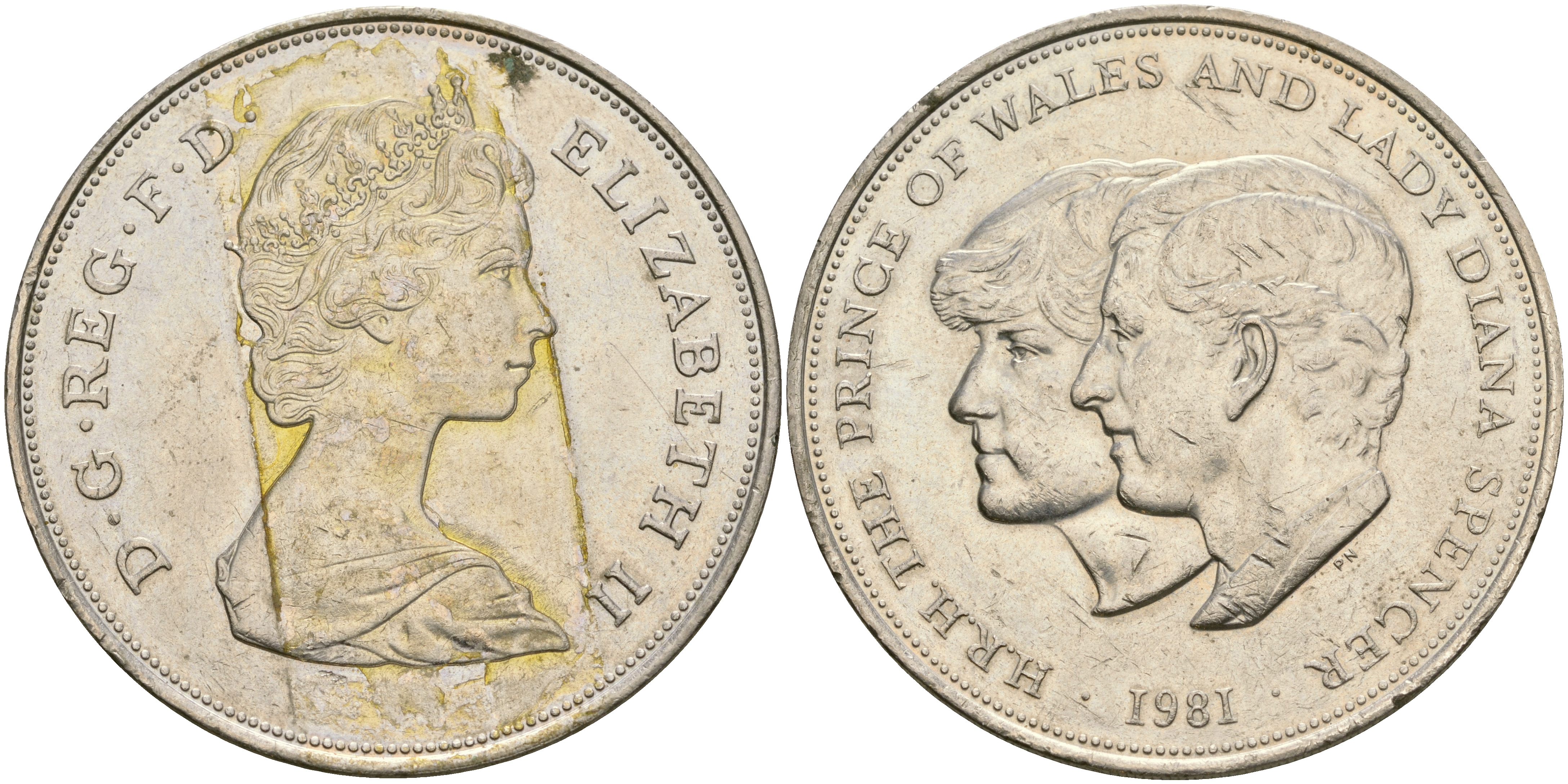 Великобритания 25 пенсов 1981 Королевская свадьба принца Чарльза и леди Дианы, Елизавета II (1952-2022) KM 925, Spink 4229 медно-никель 4364-3911