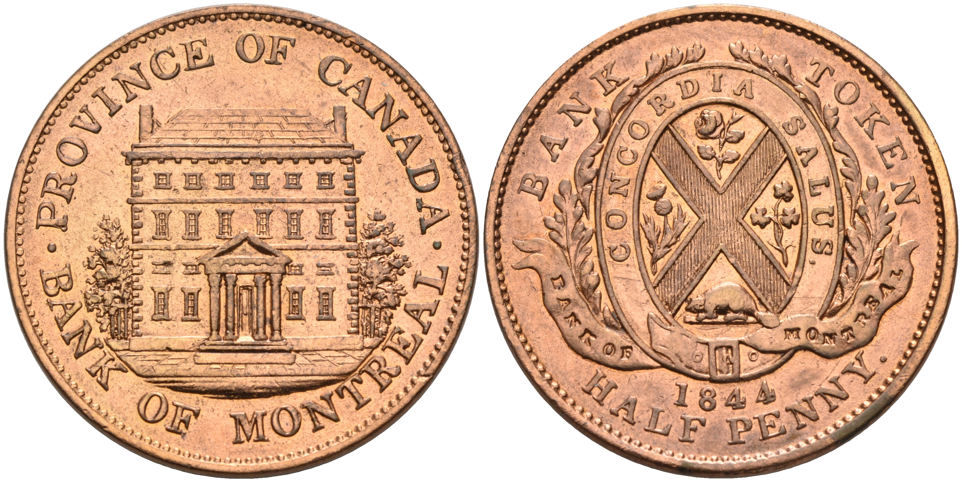 Канада 1/2 пенни 1844 Monreal Bank, токен KM TN18 медь    4599-526