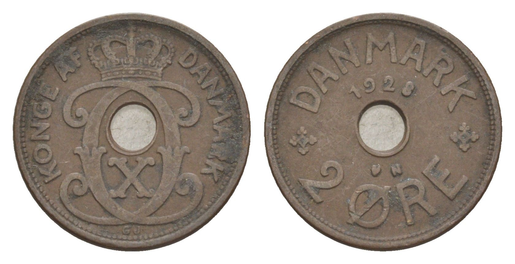 Дания 2 эре 1928 N, Кристиан X (1912-1947) KM 827 бронза 4639-731