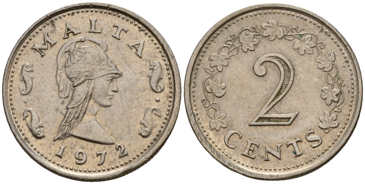 Мальта 2 цента 1972 Пентесилея, царица амазонок KM 9 медь цинк 4154-662