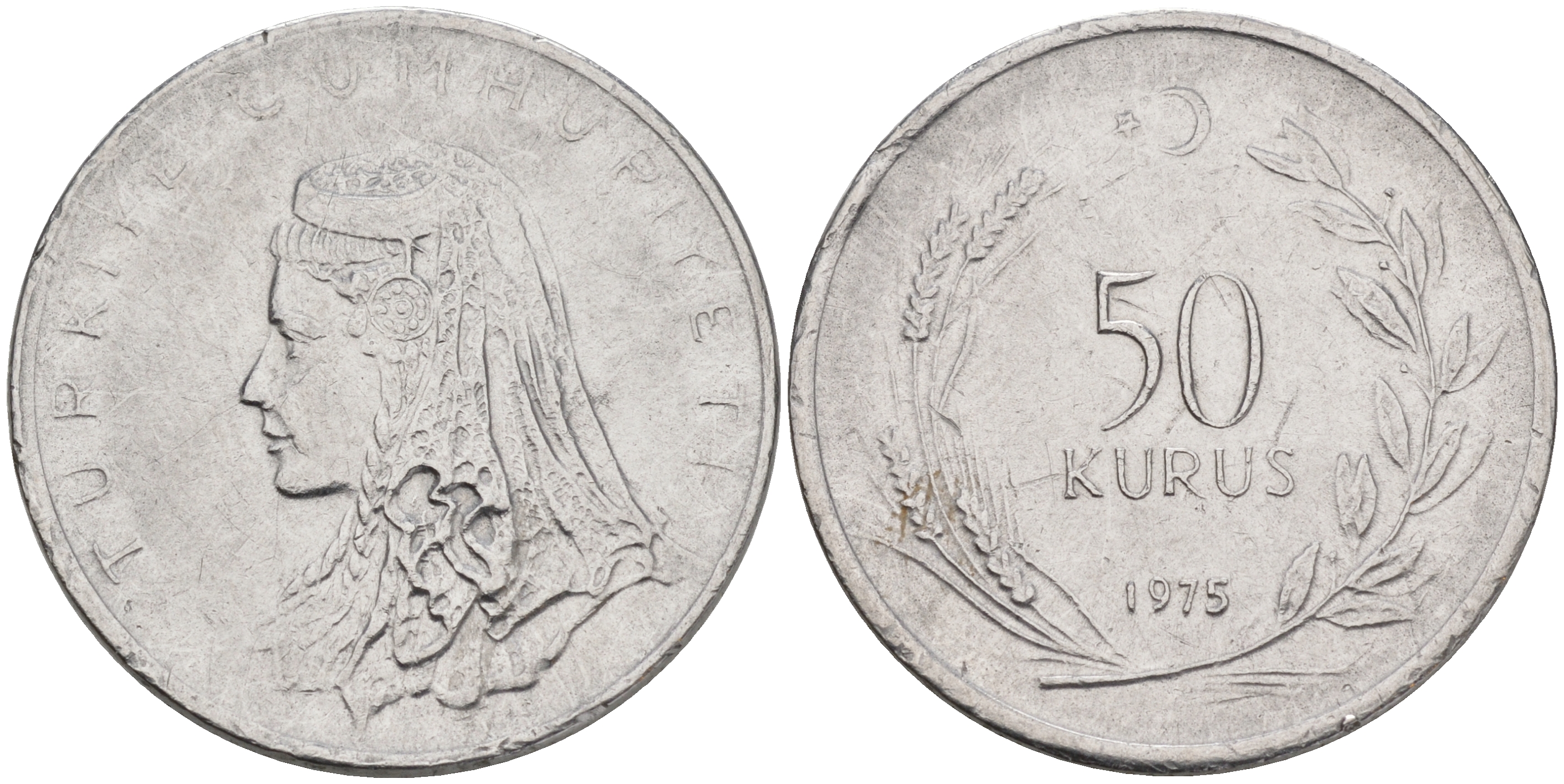 Турция 50 курушей 1975 Анатолийская невеста KM 899 нержавеющая сталь 4561-657