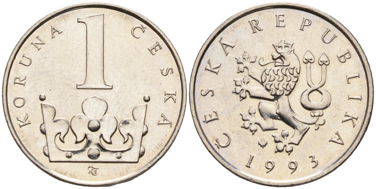 Чехия 1 крона 1993 KM 7 сталь плакированная никелем 4152-927