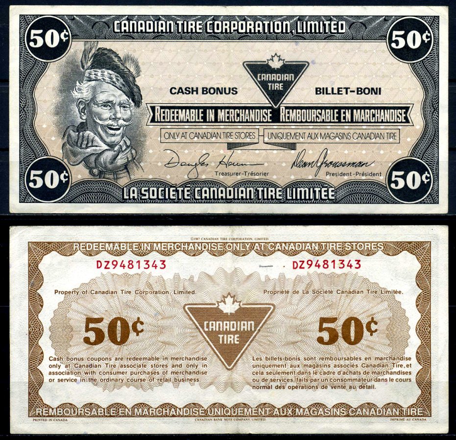 Канада купон на 50 центов 1987 Canadian Tire бумага 2195-23-2-2