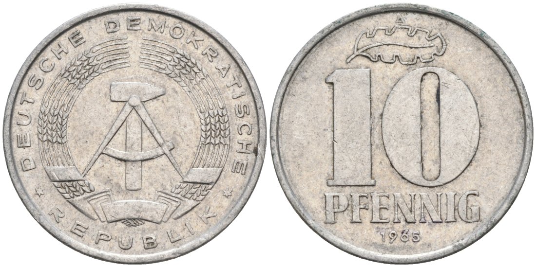 ГДР 10 пфеннигов 1965 А KM 10 алюминий 4571-647